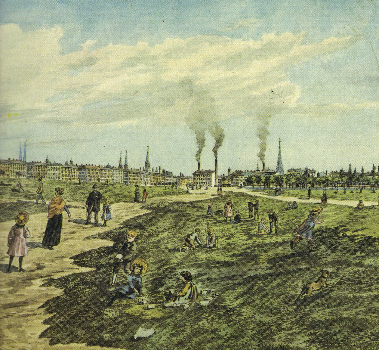 The Schmelz as a Military Exercise Ground and Place for Play and Strolling. Eastward View (section) by Robert Schediwy after painting by M.Neubauer