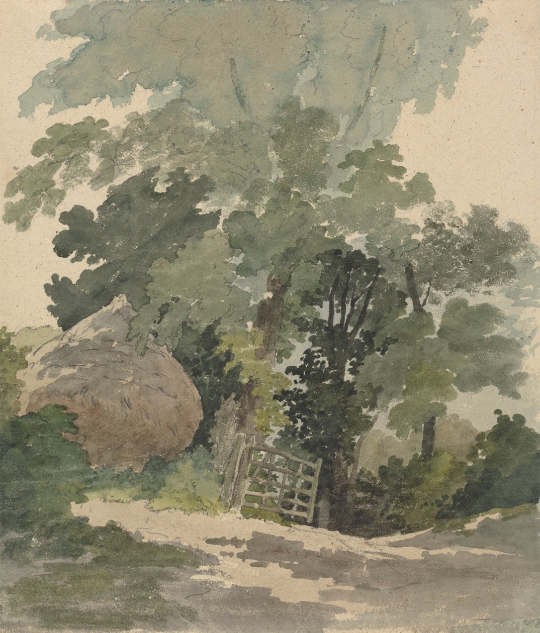 A Country Lane with Haystack and Gate by Robert Hills