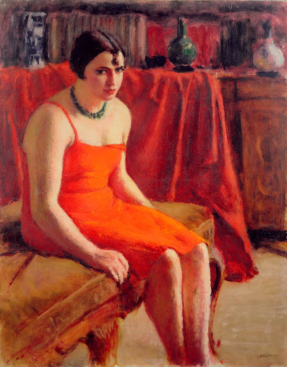 Seated Woman in a Red Dress by Roderic O Conor