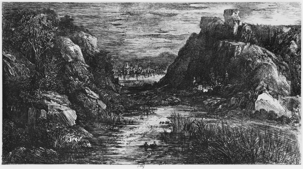 Landscape behind the defile by Rodolphe Bresdin