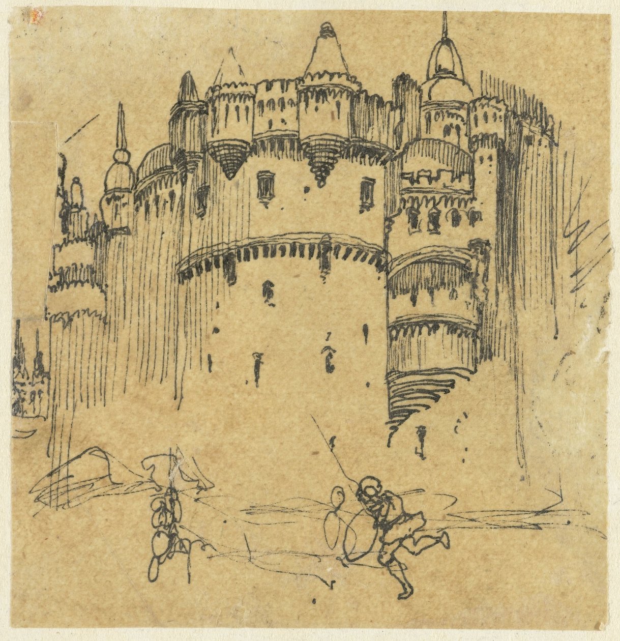 Castle with Two Figures by Rodolphe Bresdin