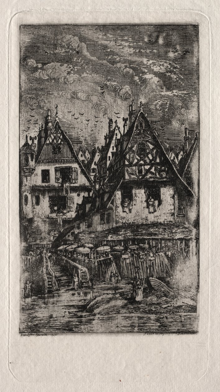 Marketplace with Parasols by Rodolphe Bresdin