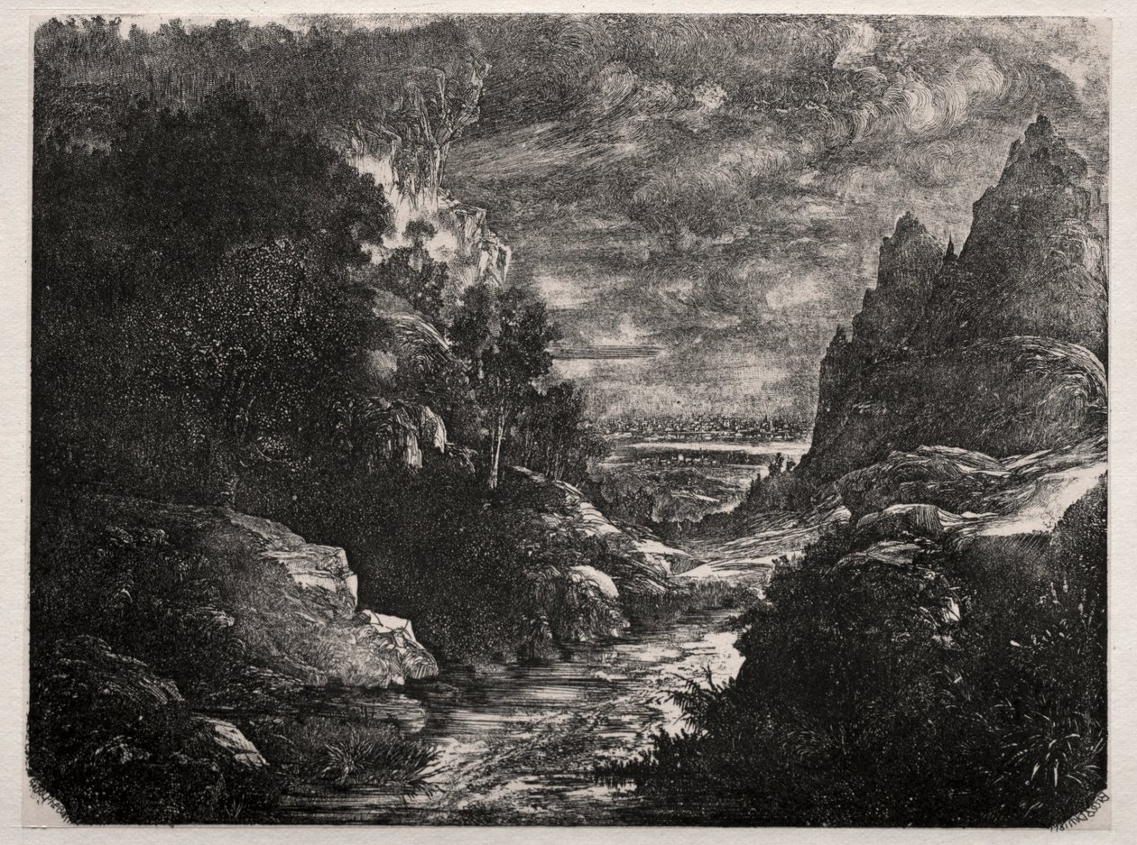 The Mountain Stream by Rodolphe Bresdin
