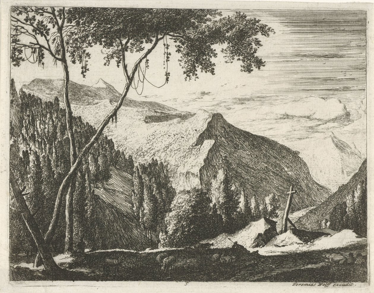 Mountain Landscape with Cross (Tyrolean Landscapes) by Roelant Roghman