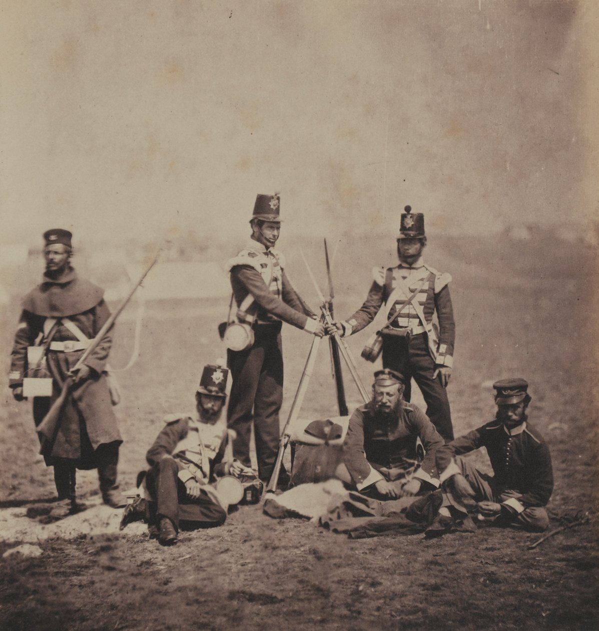 Officers and Men of the 3rd (East Kent) Regiment of Foot (The Buffs) from an album of 52 photographs associated with the Crimean War, 1855 by Roger Fenton