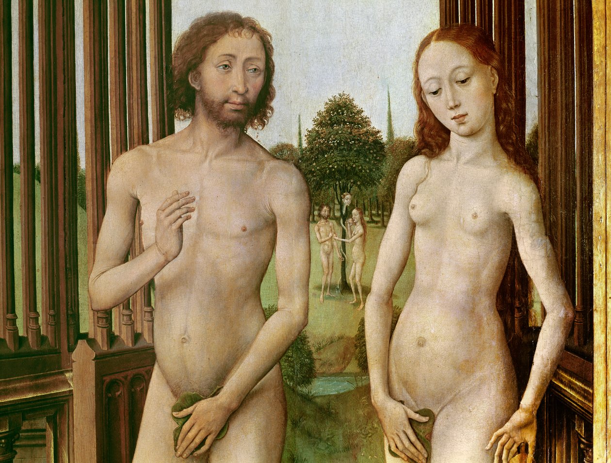 Triptych of the Redemption, Left Panel: Adam and Eve Chased Out of Paradise by Rogier van der Weyden
