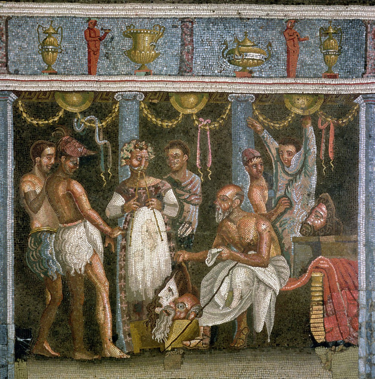 Actors rehearsing for a Satyr play, c.62-79 AD by Roman