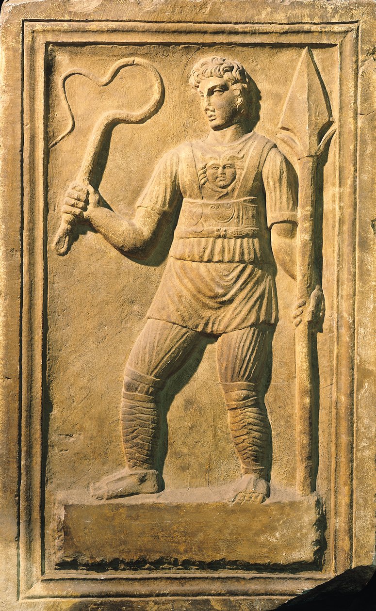 Relief Depicting a Gladiator Holding a Whip and a Spear by Roman