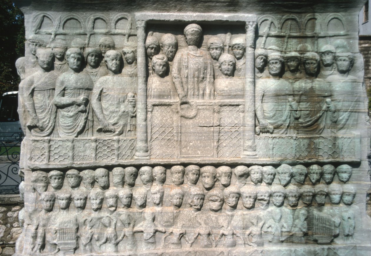 Relief on the base of the Obelisk of Theodosius I (347-395) also known as the Obelisk of Tuthmosis III, from Karnak by Roman