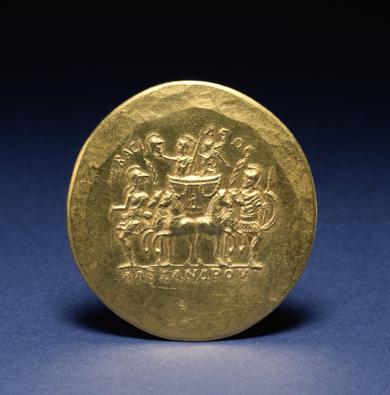 Reverse of a Medallion depicting Alexander the Great and Nike, Goddess of Victory, riding in a Chariot by Roman