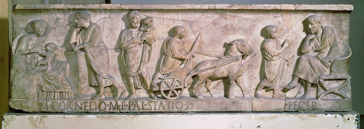 Sarcophagus of Cornelius Statius Depicting Scenes from the Life of a Child by Roman