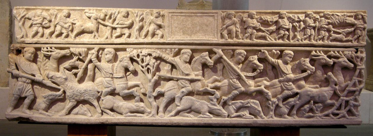 Sarcophagus showing a hunt by Roman
