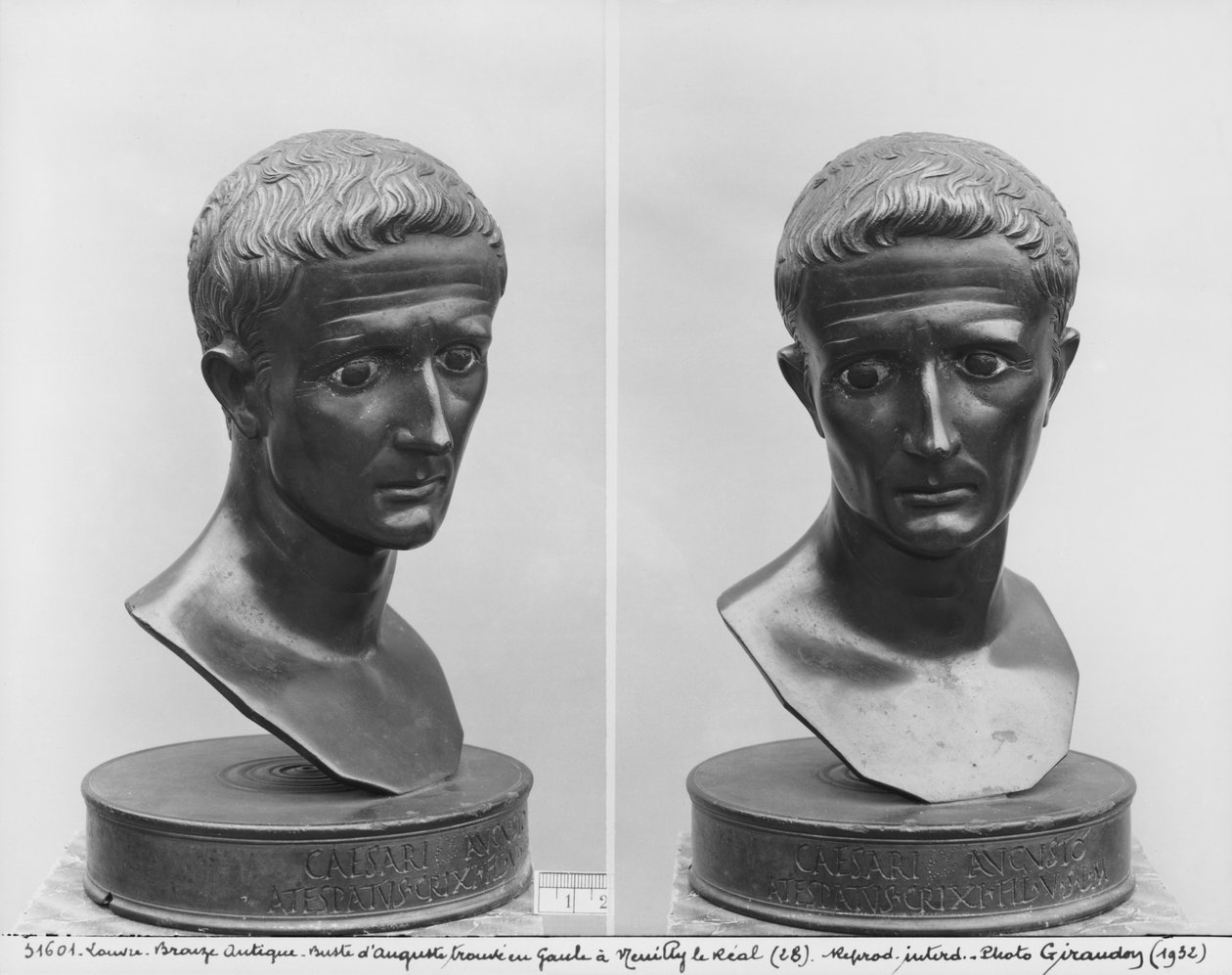 Two Views of a Bust of Emperor Augustus (63 BC-14 AD) by Roman