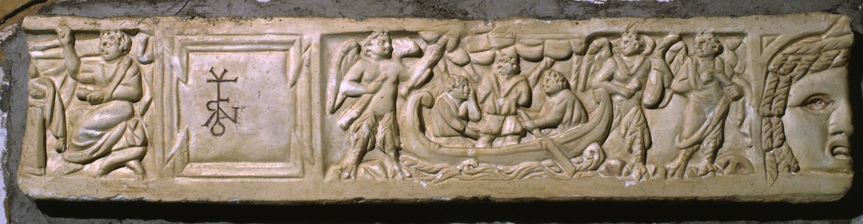 Ulysses and the Sirens, fragmentary lid from a sarcophagus by Roman