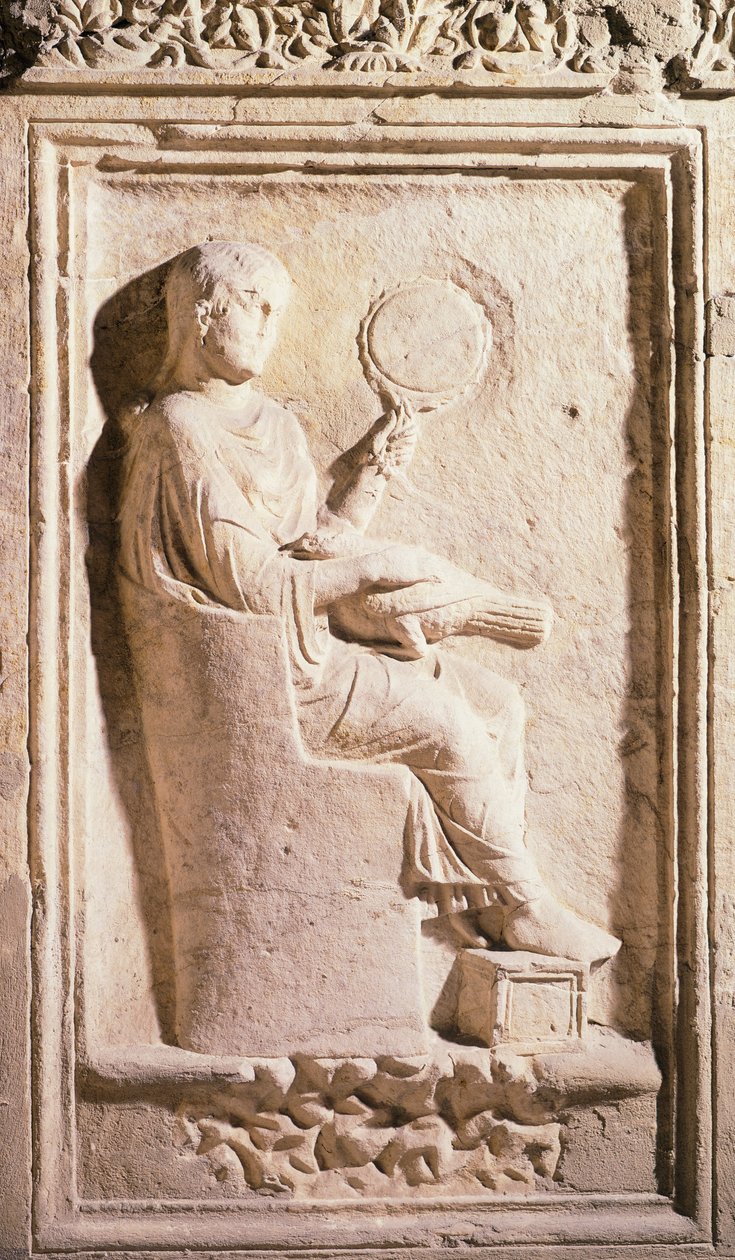 Relief depicting Roman lady with mirror by Roman