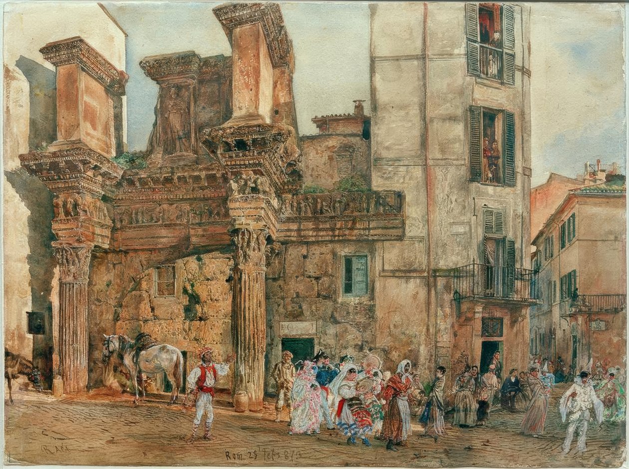 The Pseudo-Portico of the Forum of Nerva in Rome with Carnival Scene by Rudolf von Alt