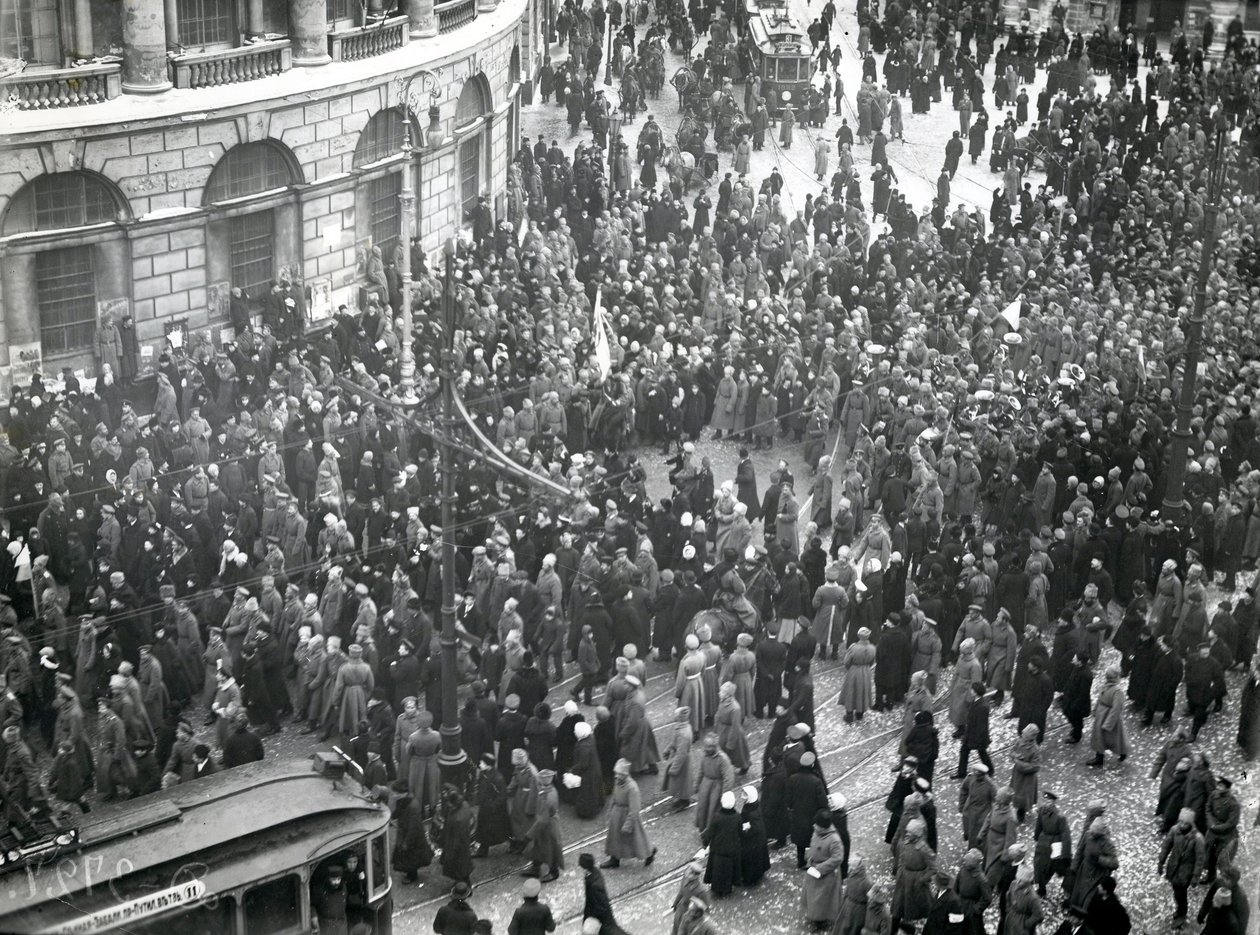 Demonstration at the Public Library on Nevskiy Prospekt, St Petersburg, April 20-21, 1917 by Russian Photographer