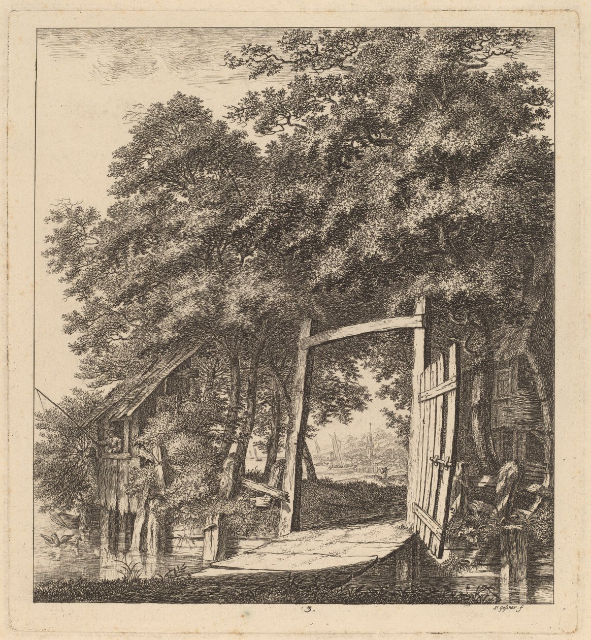 A Rustic Gate beside a Lake by Salomon Gessner