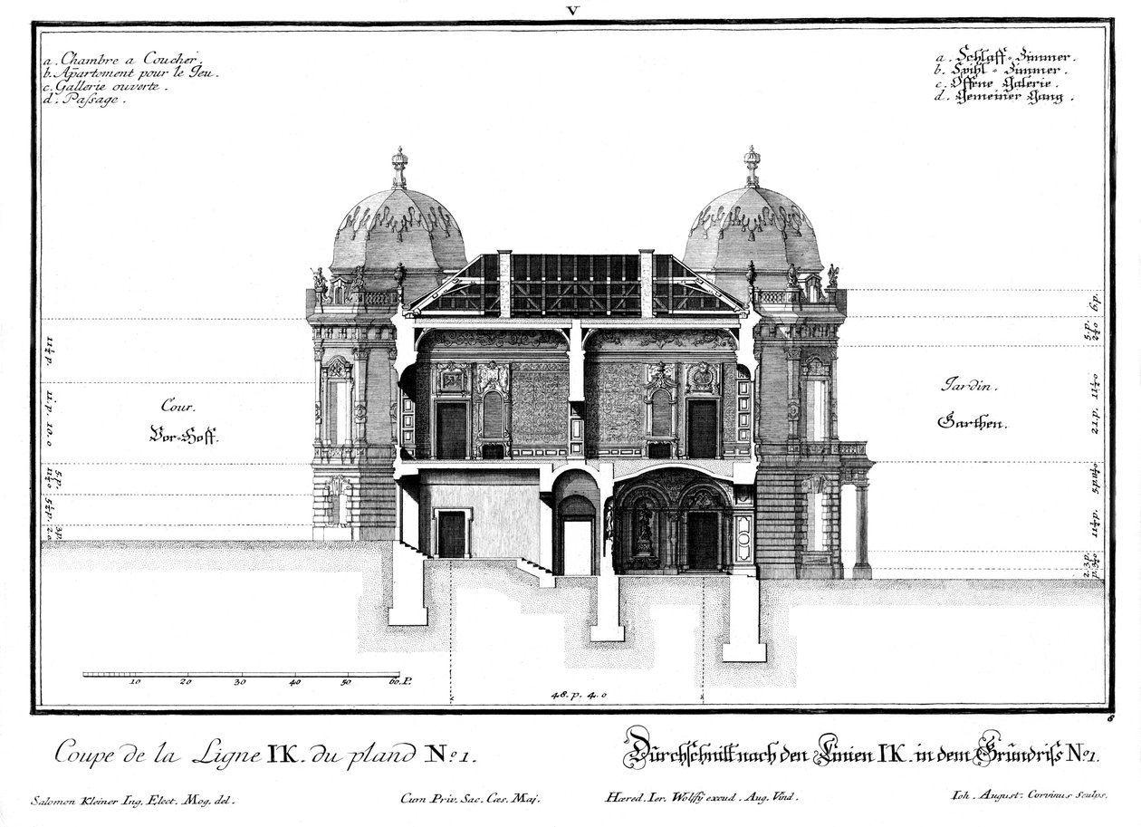 Section Through the Western Two-Story Side Wing by Salomon Kleiner