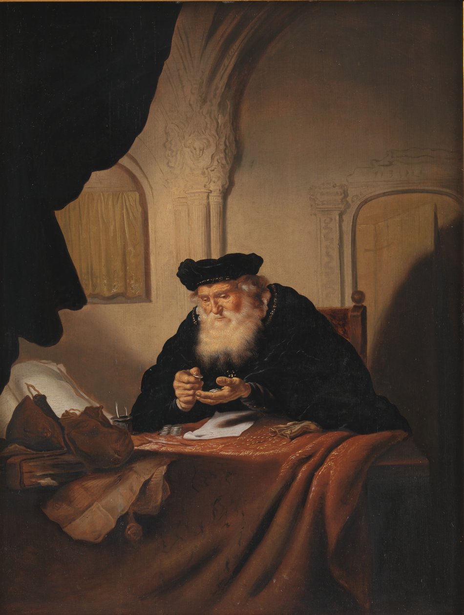 An Old Man Counting his Money by Salomon Koninck