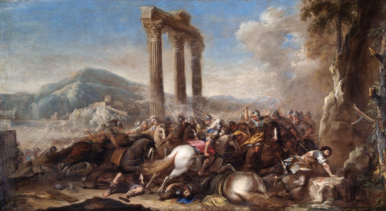 Battle Scene with Classical Colonnade by Salvator Rosa