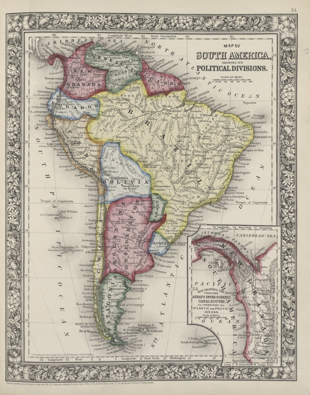 Map of South America showing its political divisions from Mitchell