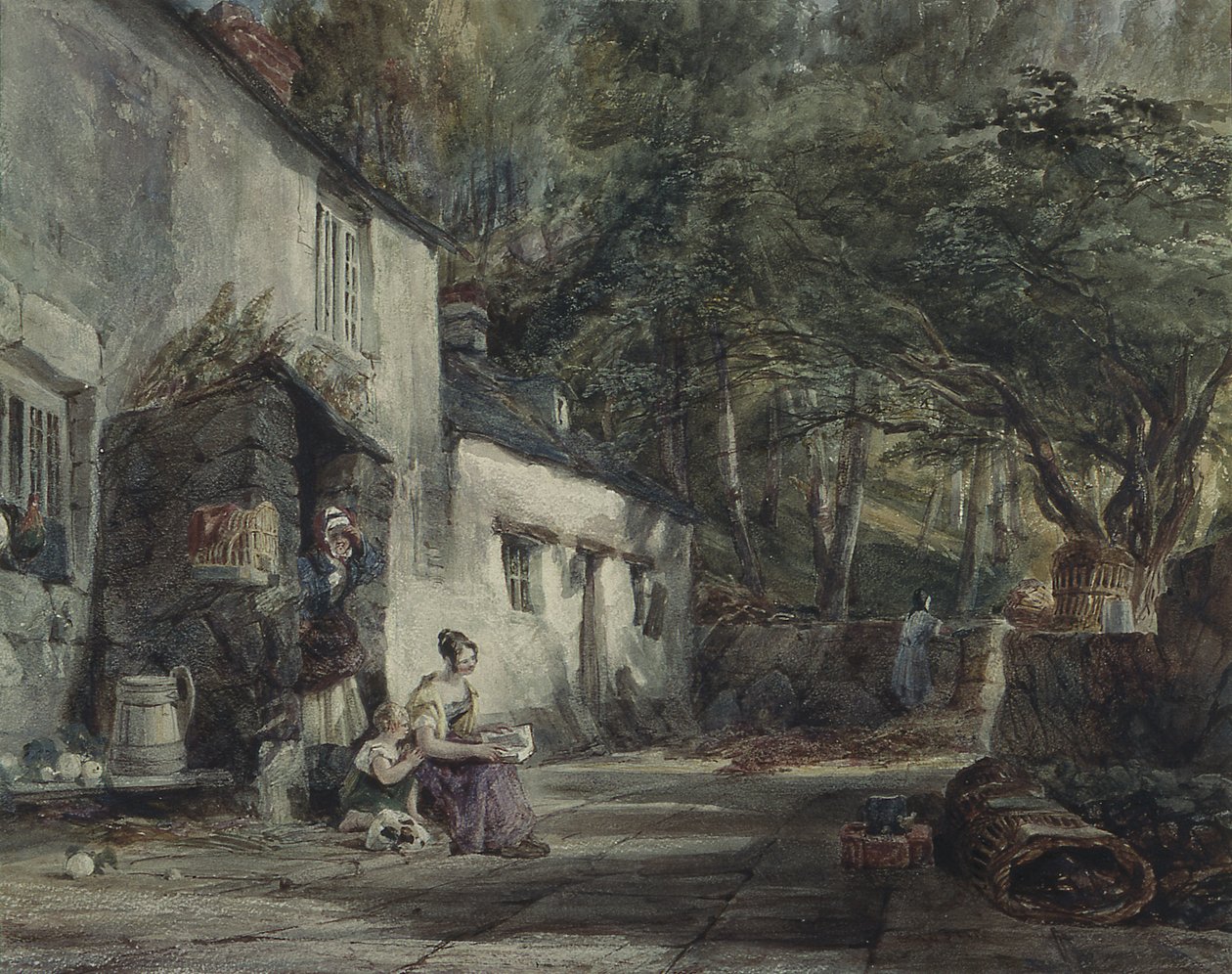 A Cottage in North Wales, with Figures by Samuel Austin