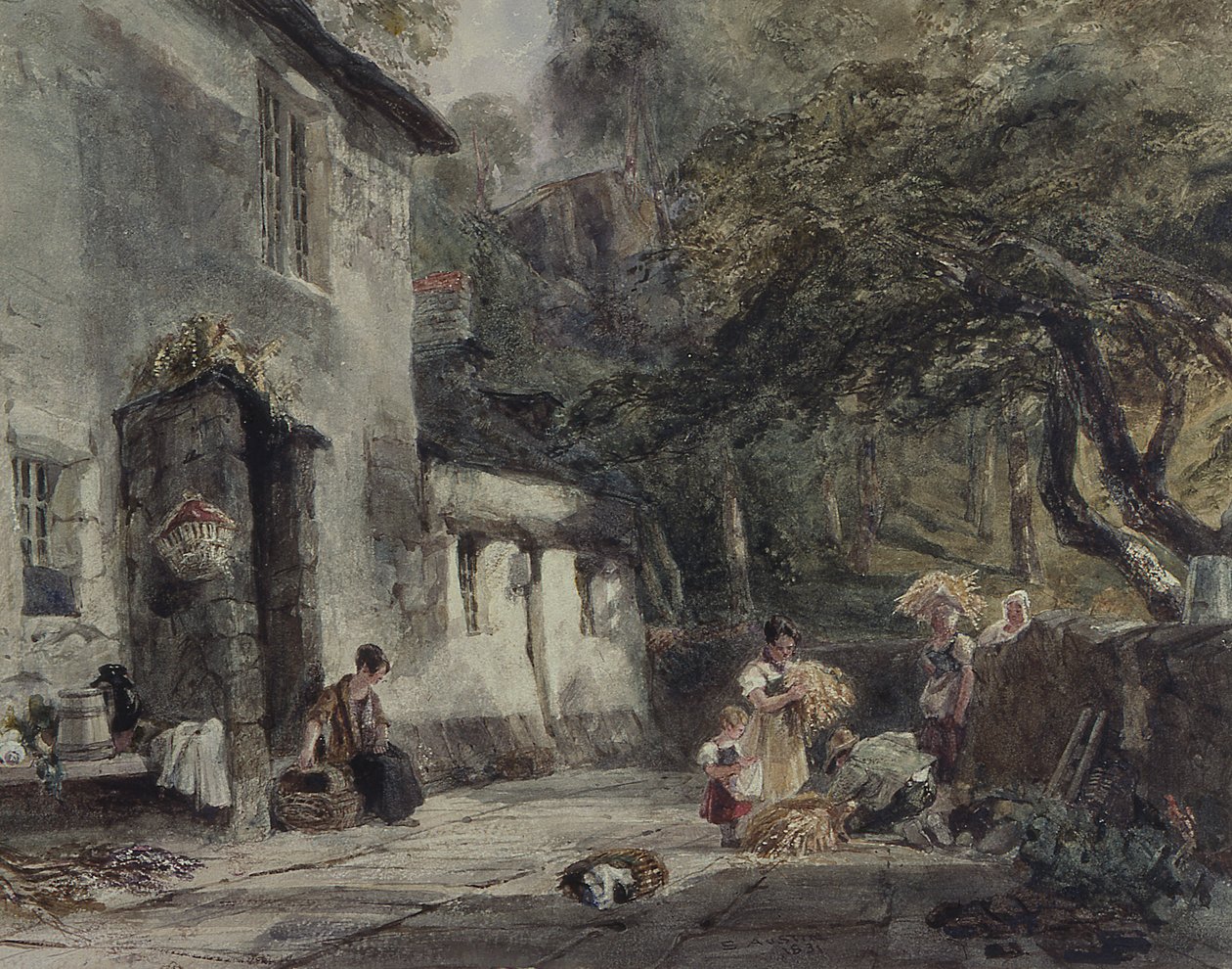 A Cottage in North Wales, with Figures by Samuel Austin