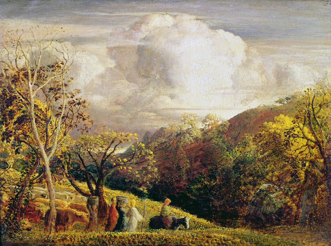 Landscape, figures and cattle by Samuel Palmer