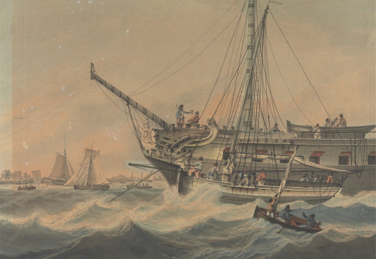 Man-of-War and Shipping off the Coast by Samuel Atkins