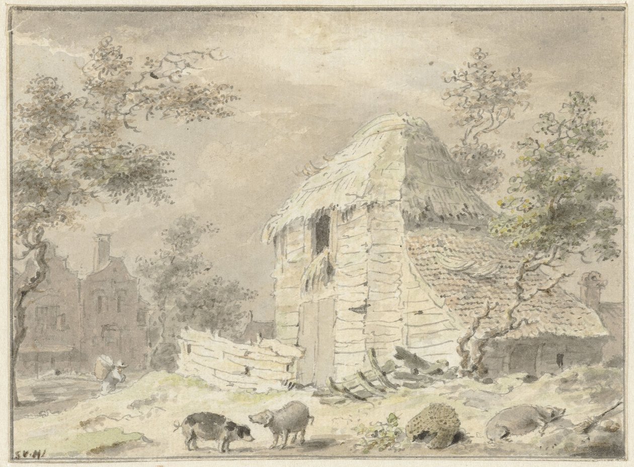 Farmhouse with Some Pigs by Samuel van Huls (possibly)