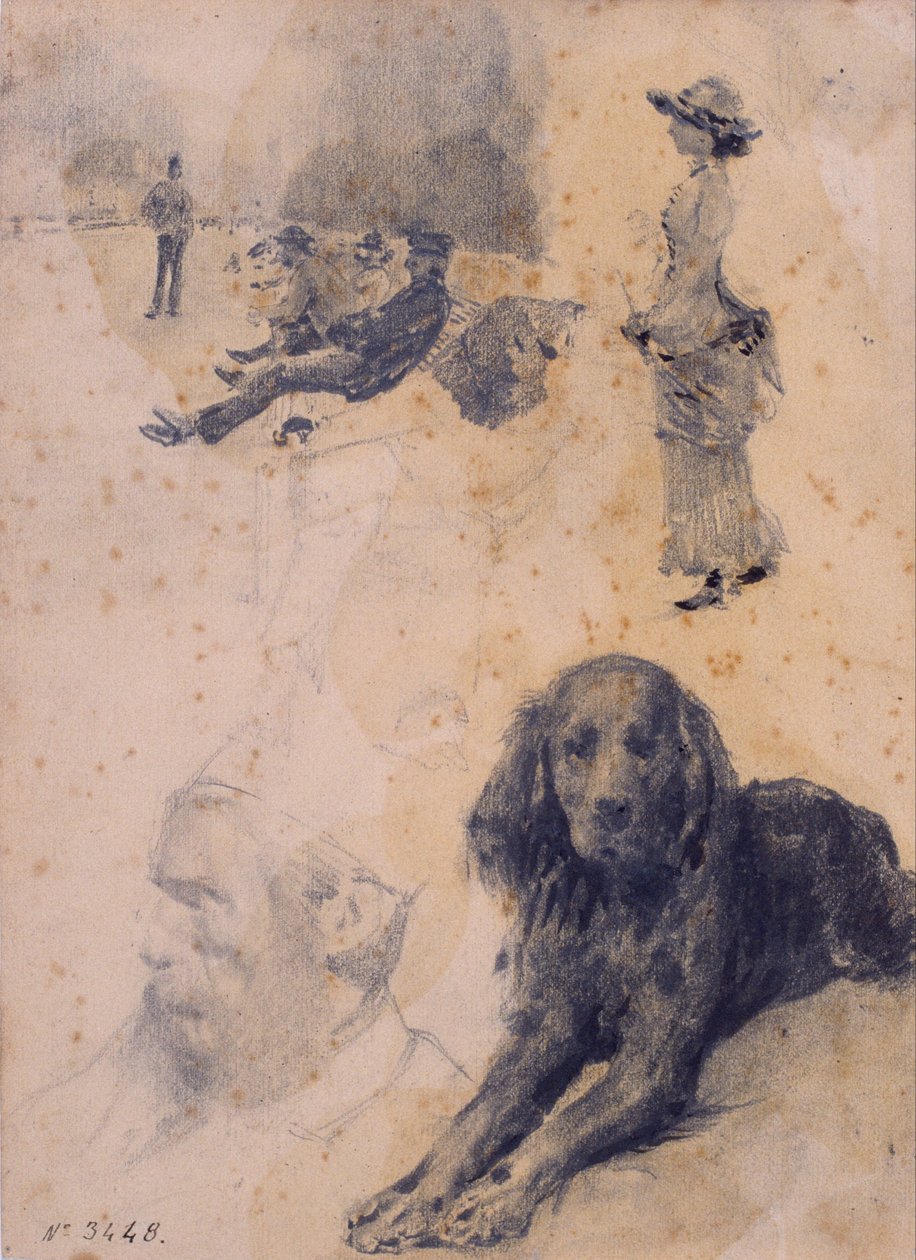 Figure Studies and Study of Dog by Santiago Rusiñol