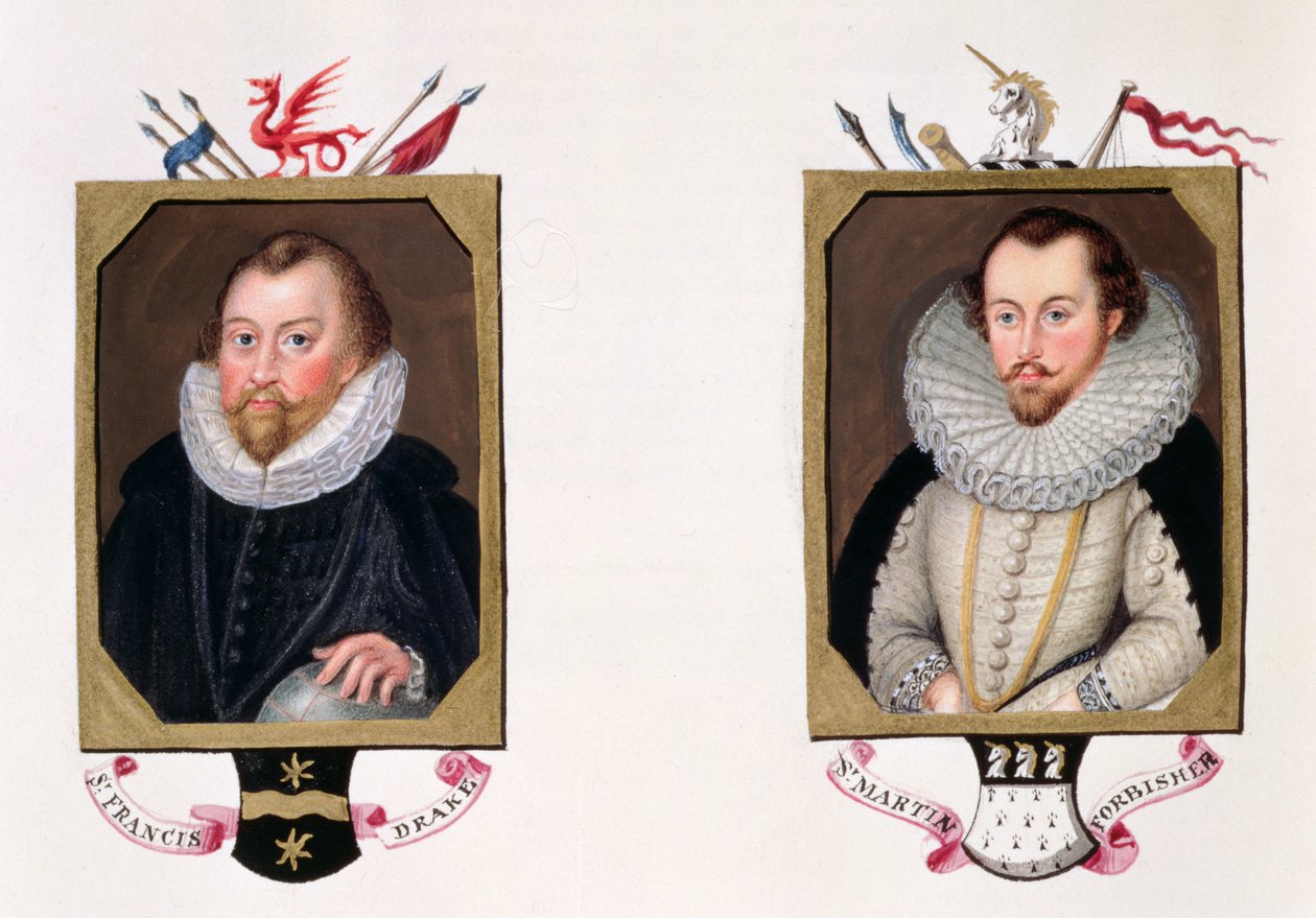 Double portrait of Sir Francis Drake (c.1540-96) and Sir Martin Frobisher (c.1535-94) from 
