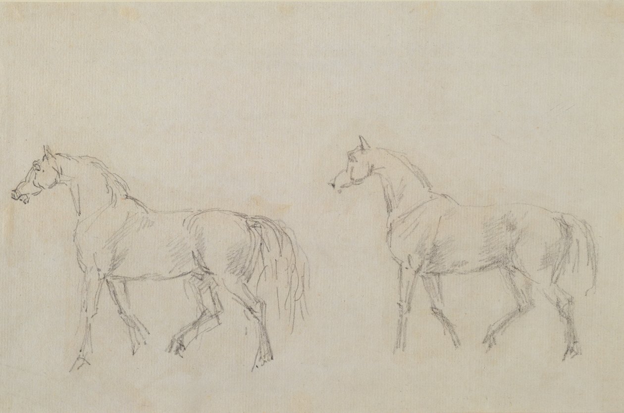 Two horses walking left by Sawrey Gilpin