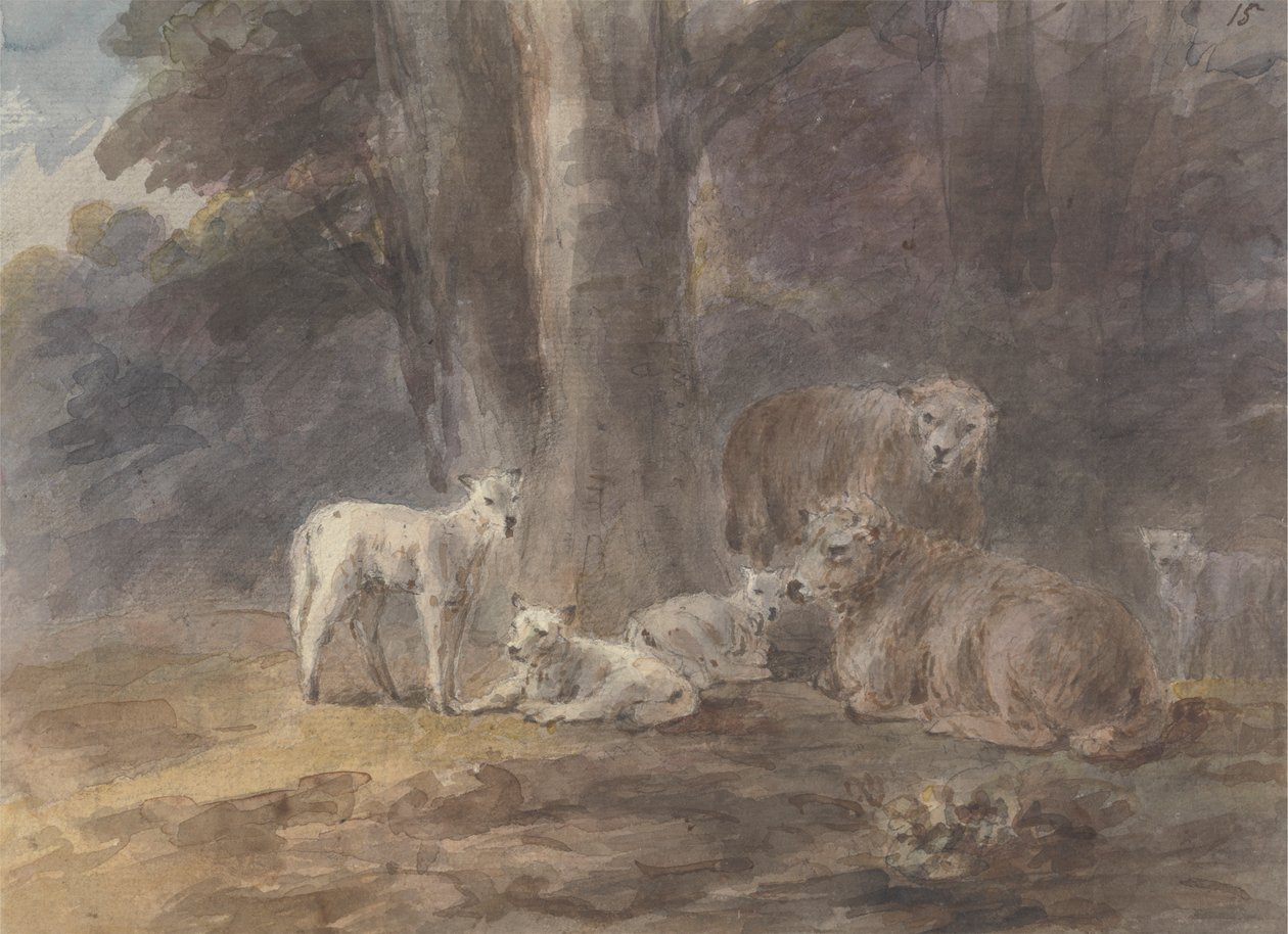 Sheep under a tree by Sawrey Gilpin