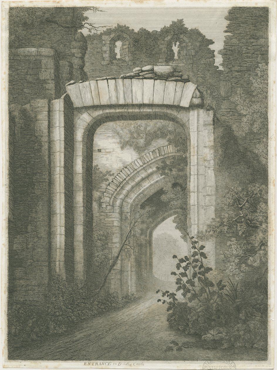 Dudley Castle - The Entrance: etching by School English