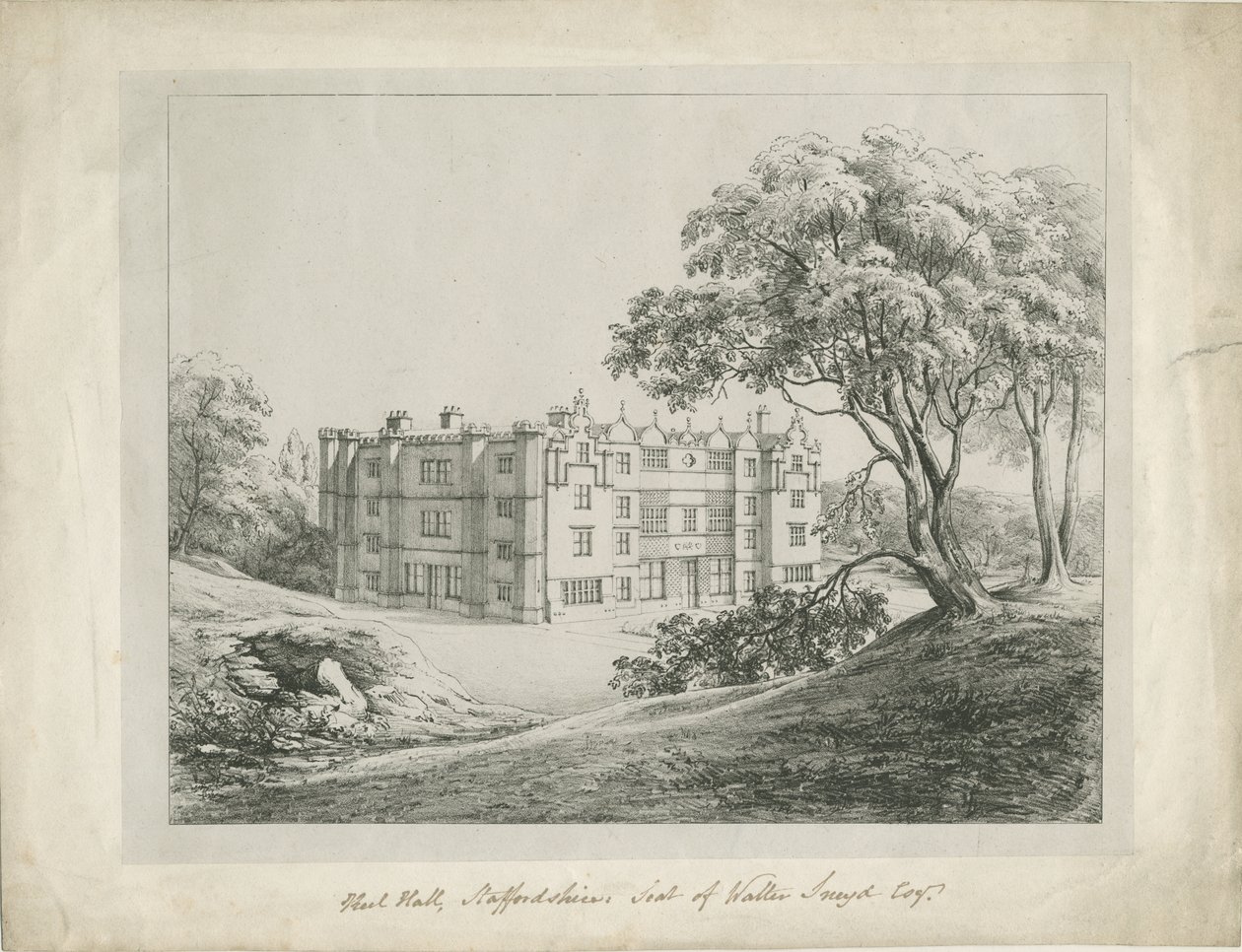 Keele Hall: lithograph by School English