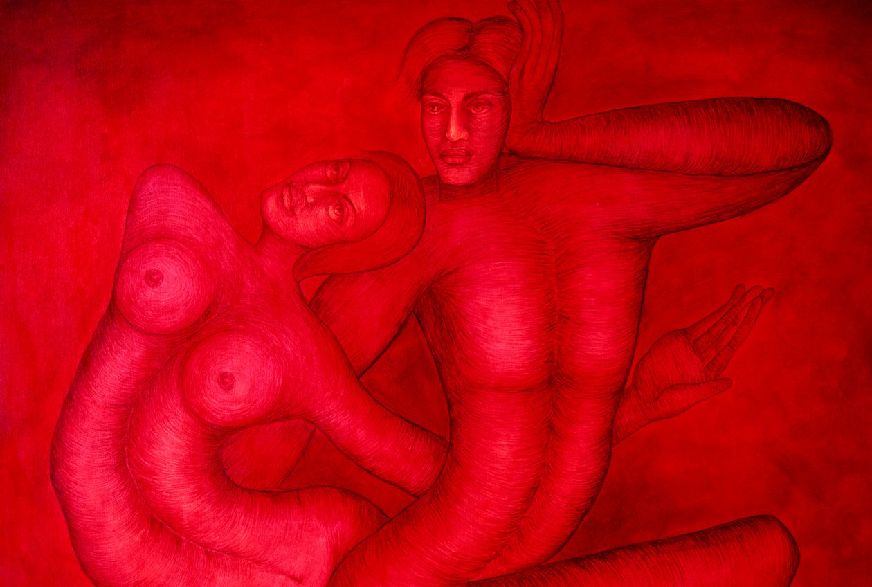 Acrylic Painting on Canvas Fusion by School Indian