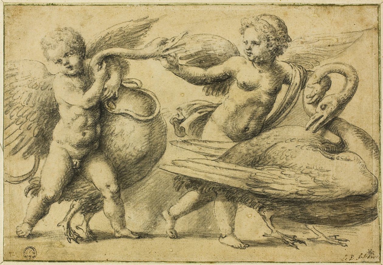 Putti Playing with Swans by School of Raphael
