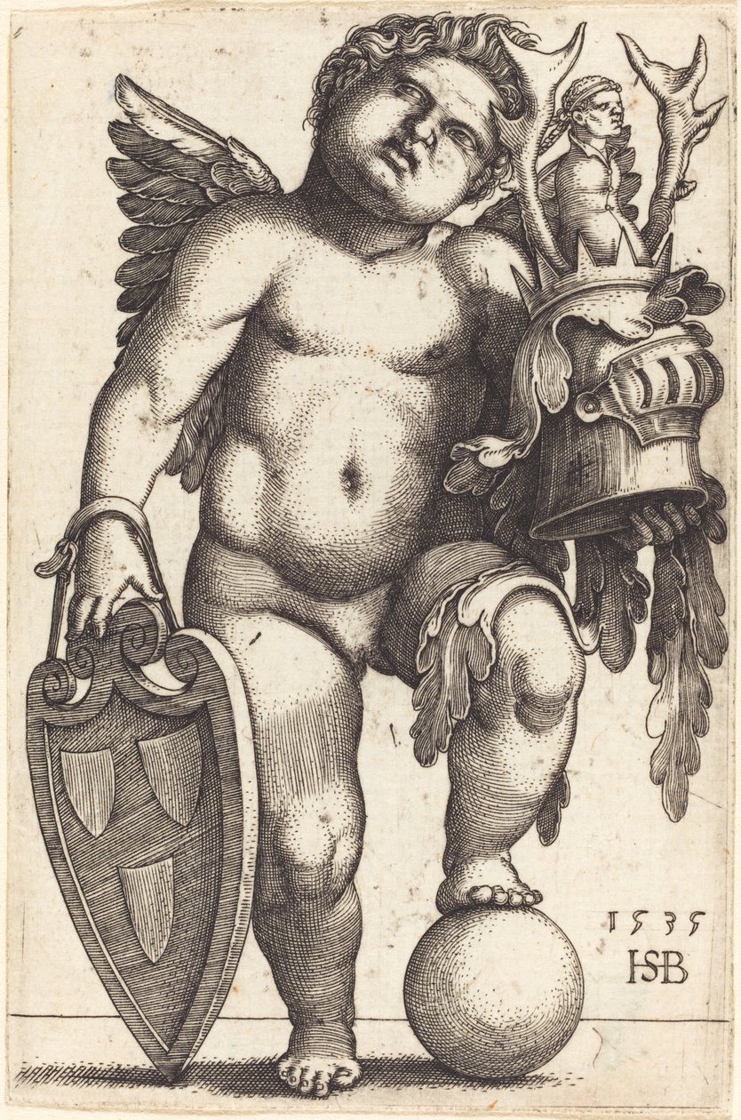 Female Genius Holding a Coat of Arms by Sebald Beham