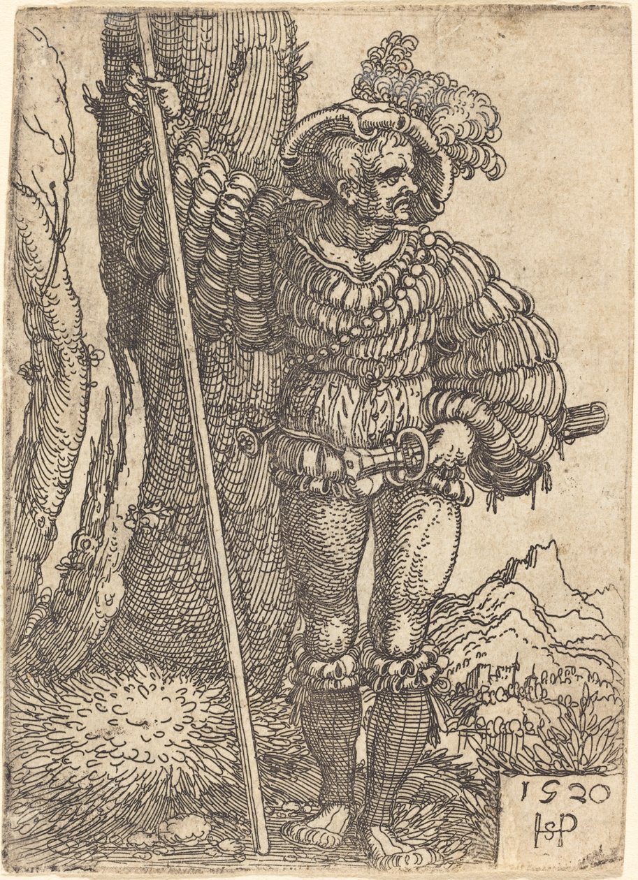 Foot Soldier Standing by a Tree by Sebald Beham