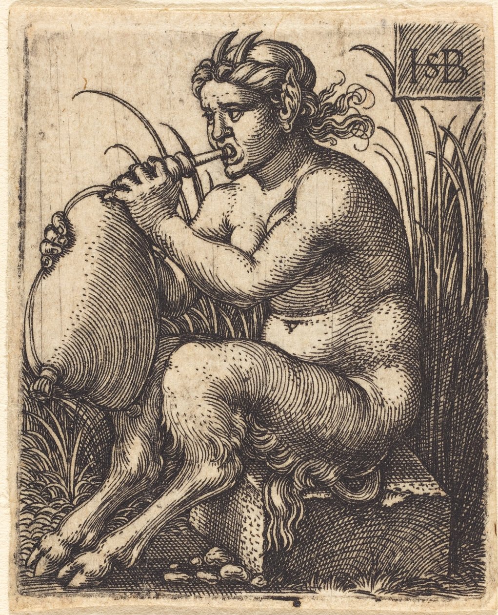 Satyr Woman Playing Bagpipe by Sebald Beham