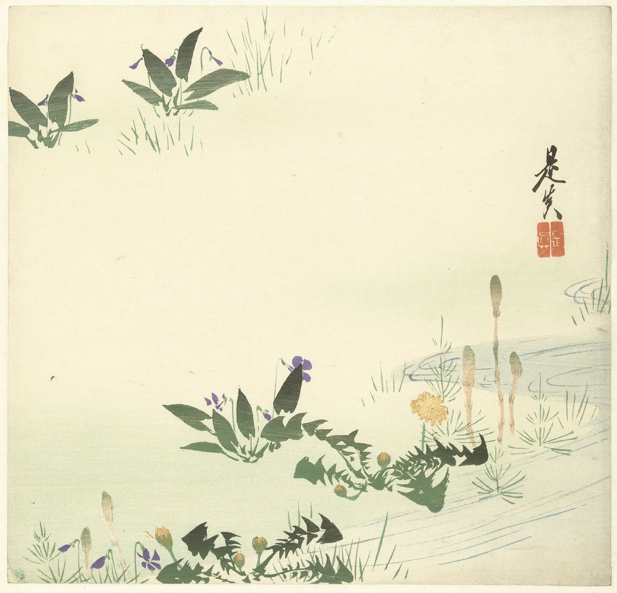 Spring Flowers by a Stream by Shibata Zeshin