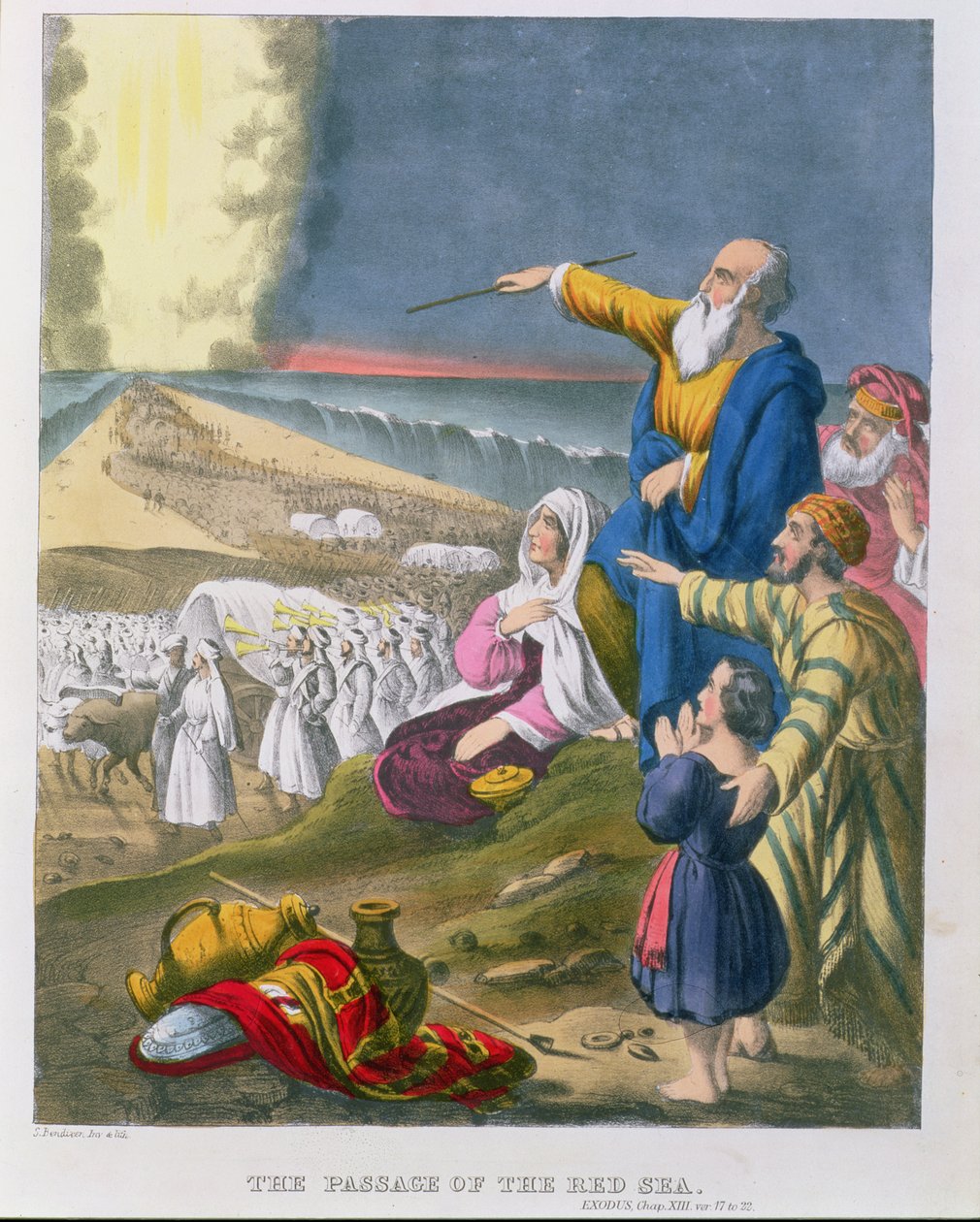 Moses Parting the Red Sea, from a bible printed by Edward Gover, 1870