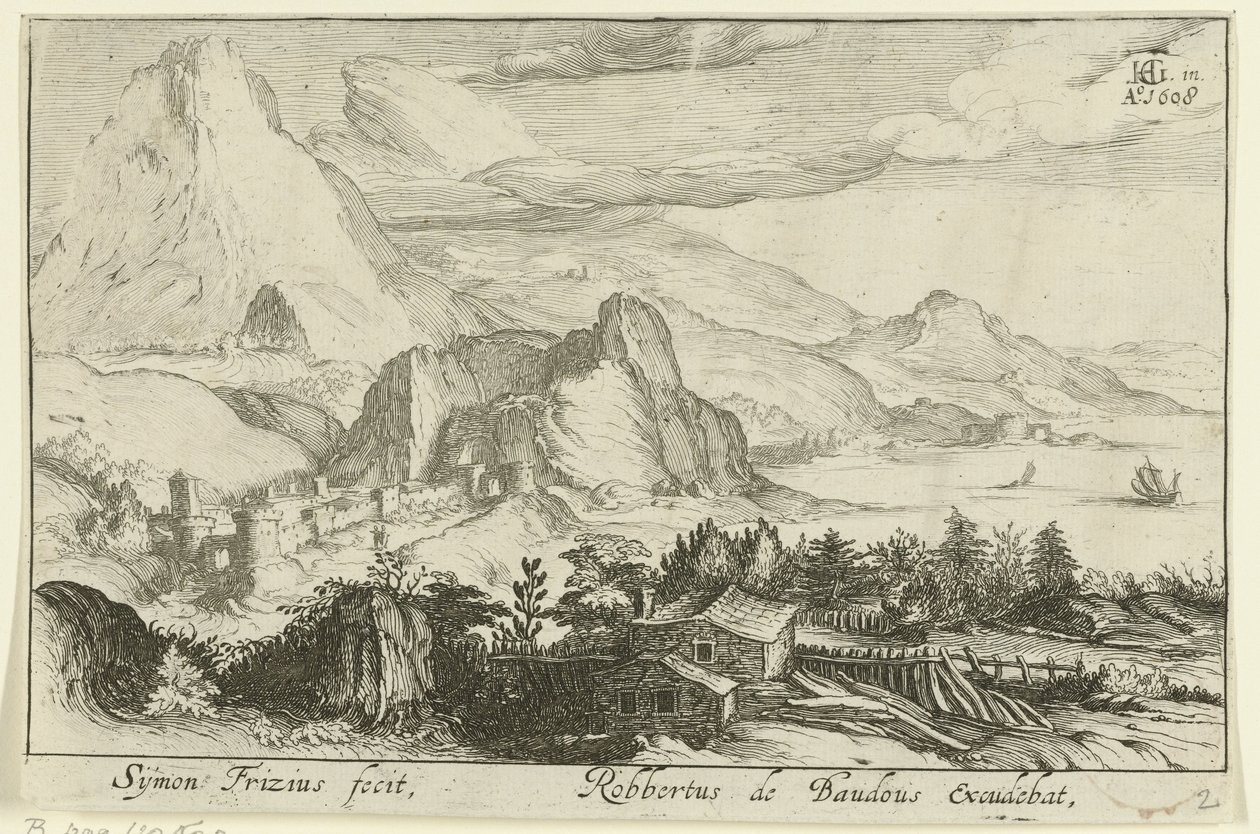 Mountain Landscape with Buildings by Simon Frisius