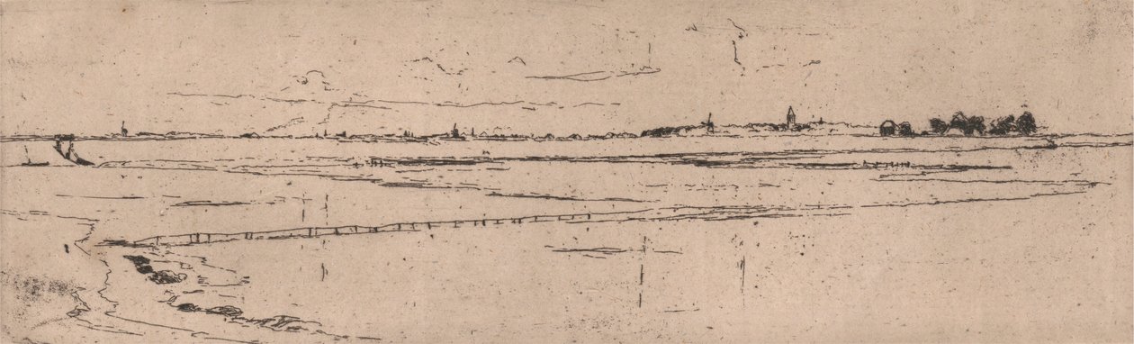 Sketch of Monnikendam in Distance by Sir Frank Short