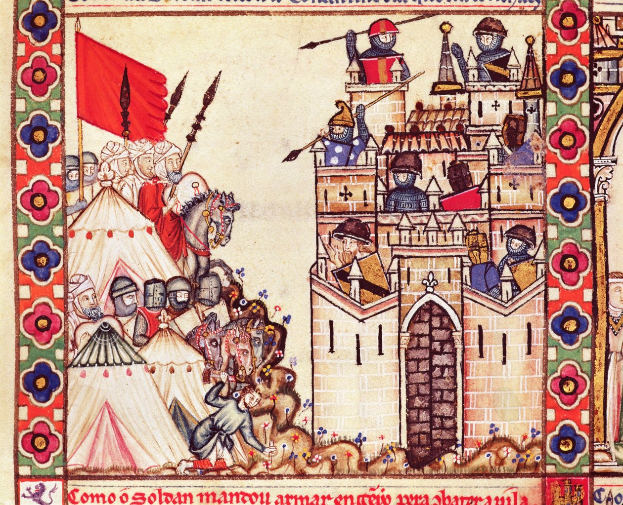 (Detail) Cantiga 28 Depicting Soldiers Encircling Constantinople in Christian Hands, Written in Galician for Alfonso X by Spanish School