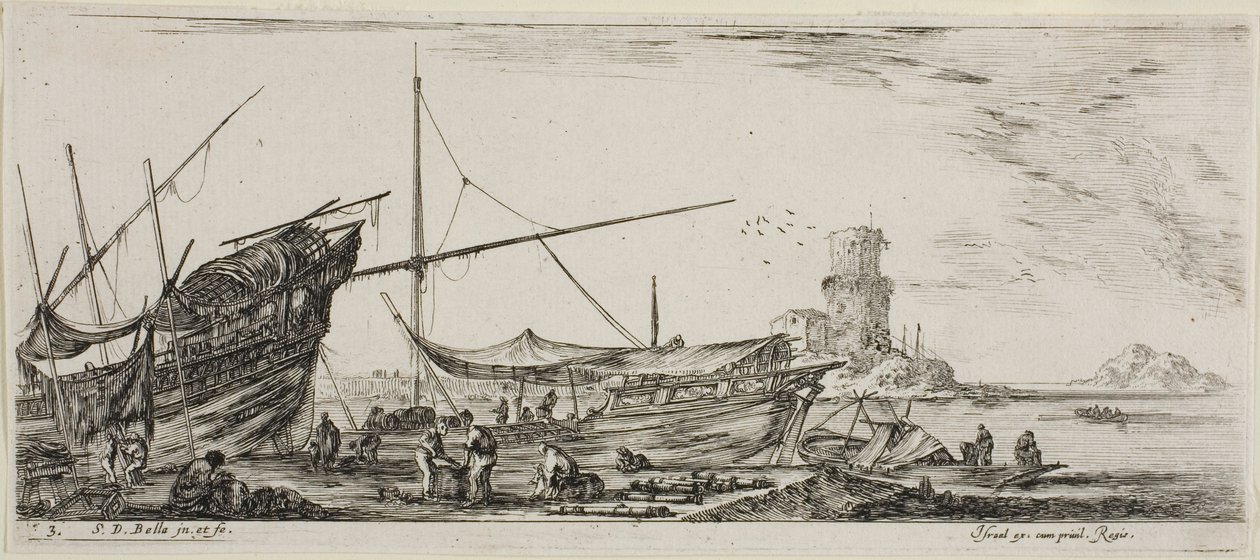 Plate Three from Various Embarkments by Stefano della Bella