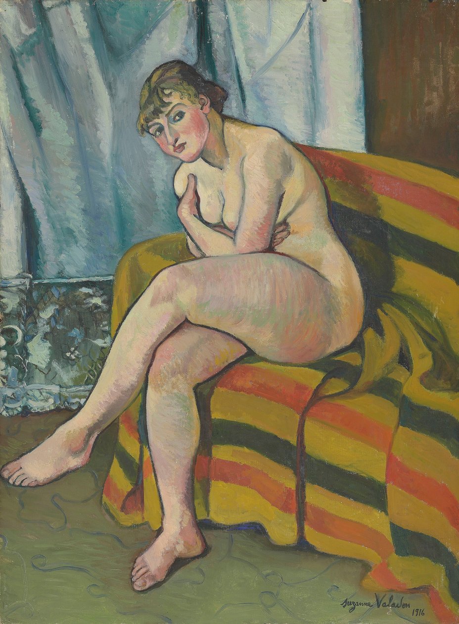 Nude sitting on a couch by Suzanne Valadon