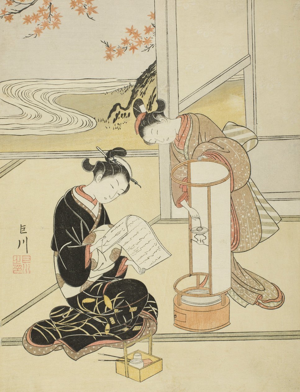 The Evening Glow of a Lamp by Suzuki Harunobu